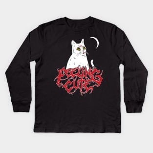 Satanic Cute White Derpy Demon Cat Feeling Cute Kids Long Sleeve T-Shirt